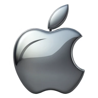 Metallic Apple logo emoji icon, chrome surface, sharp reflections, dark background, centered sticker