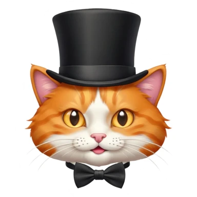 orange cat with top hat and bow tie, winking, playful expression sticker