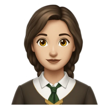 Fille brune aux yeux marron blanche de peau et cheveux détaché avec une tenue de la maison serpentard dans Harry potter sticker