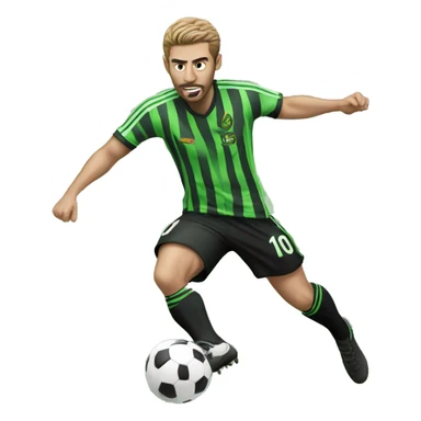 Footballer in a green black stripped kit, kicking a football sticker