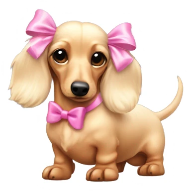 Pale Blonde fluffy dachshund head with pink bows on ears sticker