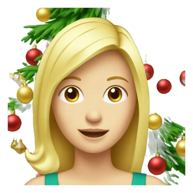 Blond white women decorating a Christmas tree sticker