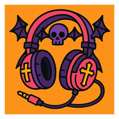 pink gothic headphones with exaggerated gothic features and bold colors sticker