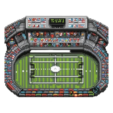 Pixel art stadium filled with cheering crowd, sports boom sticker