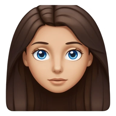 long dark brown hair with highlights in the front, big blue eyes clear taned skin sticker