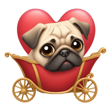 Pug riding a heart shaped carriage sticker