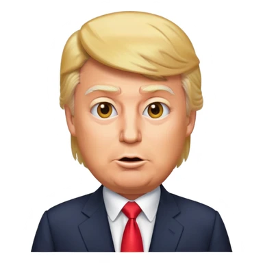 Donald Trump as a playful emoji character, recognizable hairstyle, suit, and expressive face sticker