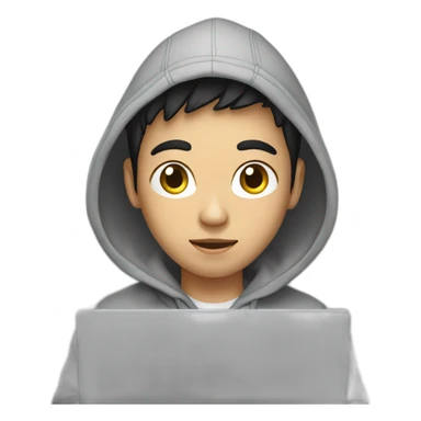 vietnamese young man wearing hoodie with laptop sticker