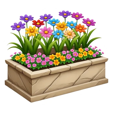 flower bed with fewer flowers in a rectangular stone planter sticker