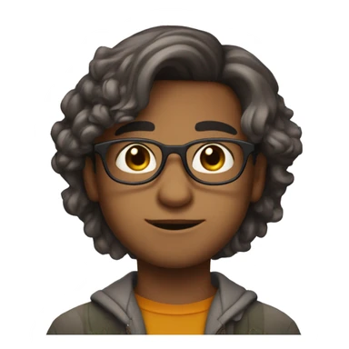 India boy middle parting long hair hazel eyes thin glasses sticker