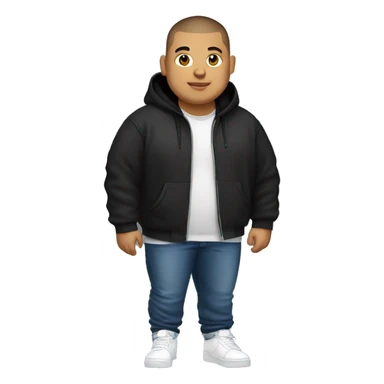 Young Fat latino Guy with buzzcut and light beard and black hoodie and jeans and white sneakers sticker