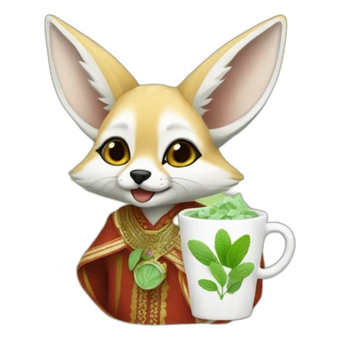 Algerian fennec wearing algerian clothes holding cup of mint tea sticker