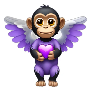 chimpanzee angel with a purple heart sticker