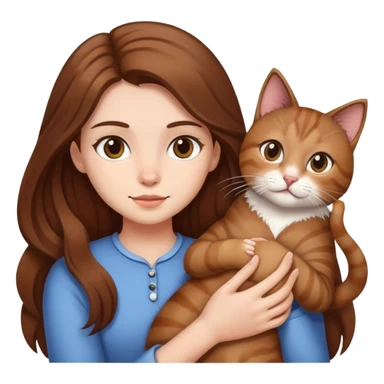 Girl with long brown hair holding a cat sticker