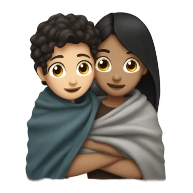 Boy whit brown hair cuddling with girl with black hair Under blanket  sticker