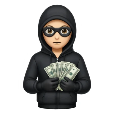 Robber with money na mão direita com uma blusa de frio preta  sticker