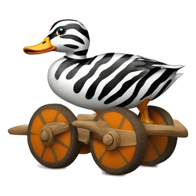 Duck with tiger stripes on wooden wheels like from the book janosh sticker