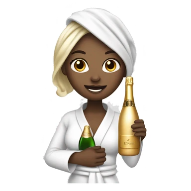 Girl with white towel wrapped around hair holding a champagne glass and bottle in black high heels  sticker