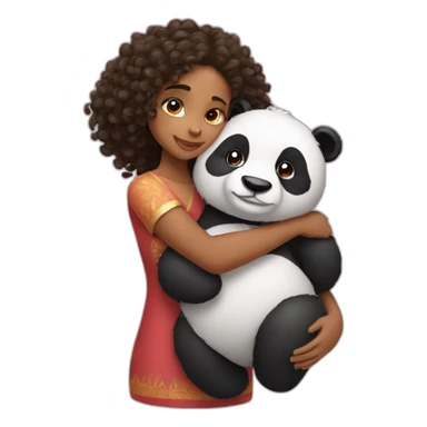 indian girl with curly hair hugging panda sticker