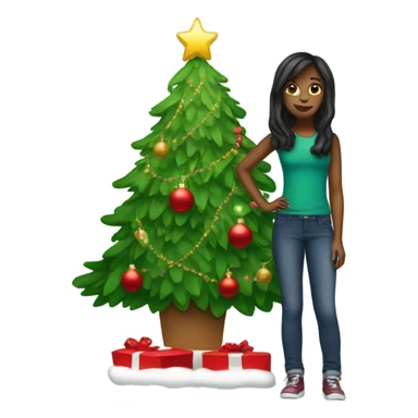 girl with christmas tree sticker