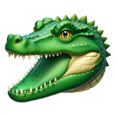 cinematic-noble-crocodile-portrait-emoji,-poised-and-regal,-with-a-powerful,-elongated-build-and-a-rugged,-scaly-emerald-green-hide,-piercing-cold-eyes,-simplified-yet-sharp-and-sophisticated-features,-highly-detailed,-glowing, head held high sticker