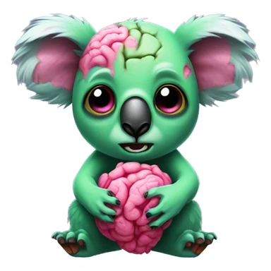 green zombie koala with pink brains sticker