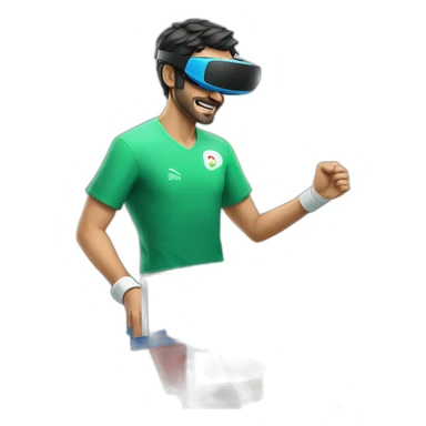 young iranian man playing table tennis while wearing a vr headset sticker