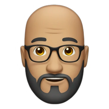 a bald men with glasses and a beard sticker