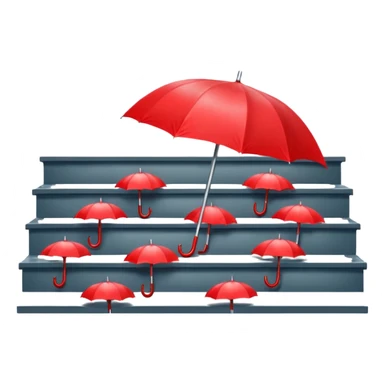 Red umbrella on stair railing, Lost Umbrellas. sticker