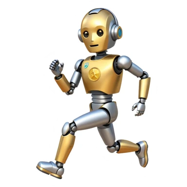 Robot picking running a marathon with gold medal sticker