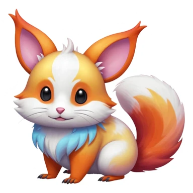 Shiny iridescent light warmly colored reddish-orange-gold-gradients neon vibrant colorful pastel flourishing flurry fuzzy Absol-Minccino-Furret-Zangoose-Chinchilla-fusion-animal-Fakémon-hybrid-creature  sticker