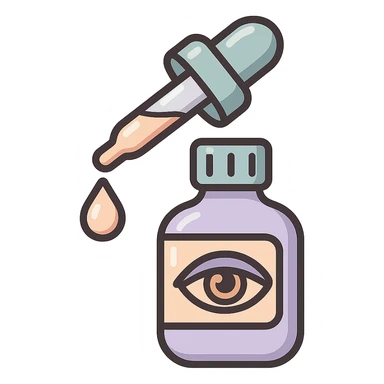 eye drops with pipette dropping a drop, vector look with shadows and highlights, detailed shading, thin clean outlines, soft rounded features, pastel palette #98B5BC #B5B3C1 #C9A3C9 #E4C0CA #F7DCD1 #F7C0AA, Japanese pop art, sticker look, highly detailed, transparent background sticker