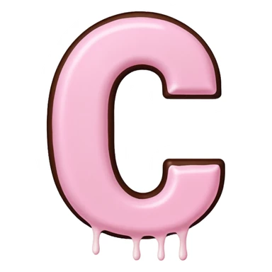 “Single pink bubble letter c, white outline, bottom dipped in chocolate with pink frosting drizzle, kawaii style, glossy, soft shading, clean outline, transparent background, Discord emoji size” sticker