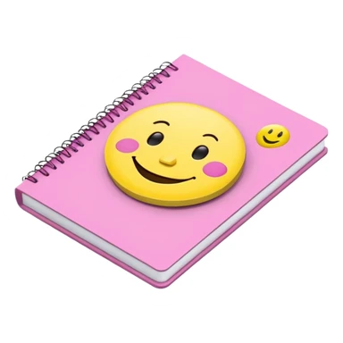 libreta de anillos rosada en perspectiva isometrica con sticker de carita feliz amarilla sticker