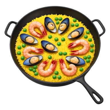 paella emoji, round pan with yellow rice, shrimp, mussels, and peas sticker