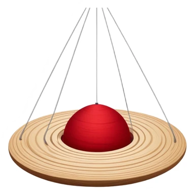 Floating layers of wood grain, red fabric, and sketched lines suspended in motion, gently orbiting a glowing core of creative intent. sticker