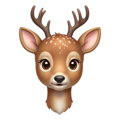 Cinematic Cute Deer Portrait Emoji, Head tilted playfully and inquisitively, showcasing a delicate coat speckled with subtle white spots and gentle earth tones, round, sparkling eyes filled with curious wonder, Simplified yet irresistibly adorable features, highly detailed, glowing with a warm, friendly glow, high shine, affectionate and graceful, stylized with a touch of woodland whimsy, bright and endearing, soft glowing outline, capturing the essence of a mischievous yet loving fawn, so playful it feels like it could skip out of the screen into your arms! sticker