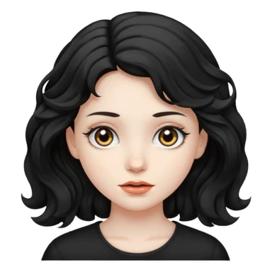 Crea una ragazza con stile black metal, capelli neri mossi dalle spalle e occhi bianchi sticker