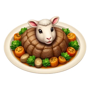 Cinematic Realistic Roast Lamb Dish Emoji, depicted with tender, succulent lamb roasted to perfection and served with seasonal vegetables, rendered with rich textures and inviting warm lighting that captures its traditional heritage. sticker