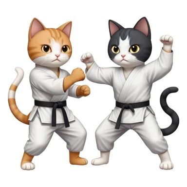 Black and white cat karate fighting a grey and white cat sticker