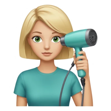 Blonde bob girl hair stylist with blue green eyes holding a hair dryer sticker
