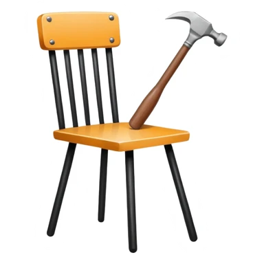 Minimalistic flat vector icon, iOS style, thin black contour on white background. Chair with hammer and paintbrush. No text, no shadows sticker