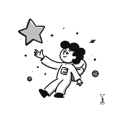 A hand-drawn whimsical space scene with stars and planets sticker