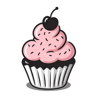 cupcake with pink icing, hand-drawn doodle style sticker