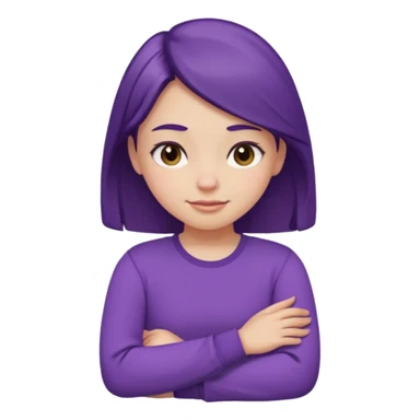 Pouty girl with squinted eyes folding arms in a purple longsleeve shirt she has fair skin sticker