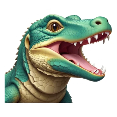 Cinematic Cute Yawning Komodo Dragon Lizard Portrait Emoji, Head slightly angled in a dramatic, wide-open yawn, showcasing rugged, textured scales and sleepy, half-closed eyes, Simplified yet irresistibly adorable features, highly detailed, glowing with a soft, cozy glow, high shine, relaxed yet expressive, stylized with a hint of whimsical wildness, soft glowing outline, capturing the essence of a drowsy yet endearing reptile that appears ready to stretch out for a nap! sticker