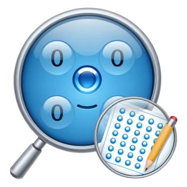  lente di ingrandimento foglio con scritte a risposte multiple blu senza faccia sticker