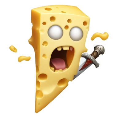 A ghost made of cheese attacking a boy with a sword made of meat sticker
