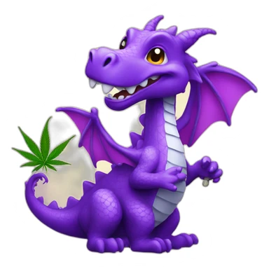 a happy purple dragon holding a cannabis flower sticker