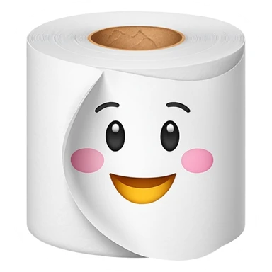 A toilette paper roll with a cute smiling face sticker